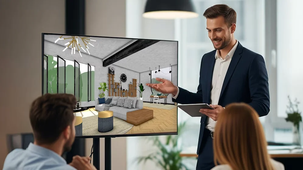 Apresentação de projeto de interiores na TV com o SketchUp no iPad