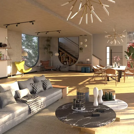 Ambiente interno renderizado com luz natural no SketchUp