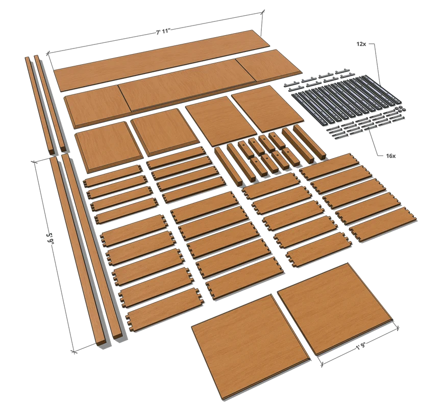 Plano de corte e desenho técnico de móvel gerado a partir do SketchUp