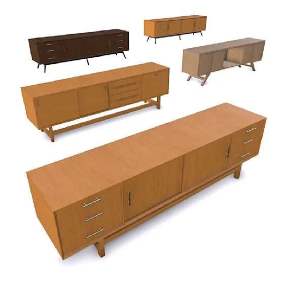 Variações de um móvel de madeira modeladas no SketchUp