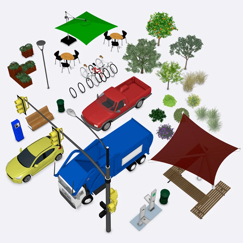 Projeto de paisagismo com vegetação posicionada no SketchUp